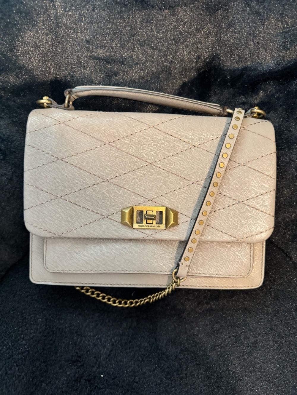 Rebecca Minkoff Taupe Quilted Leather Shoulder Bag with Gold Hardware